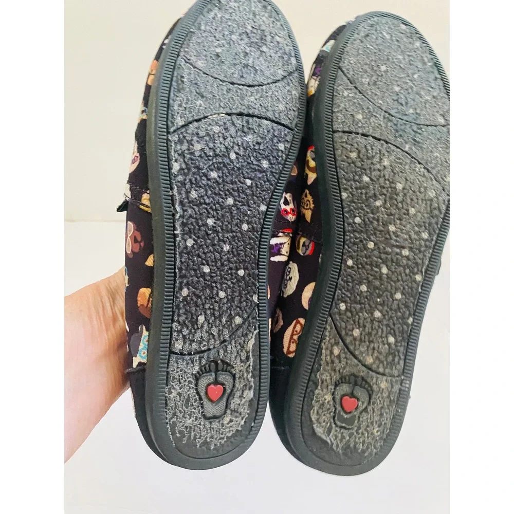 Skechers BOBS for Dogs Womens‎ Black Dog Print Glasses Slip On Flats Shoes 8.5